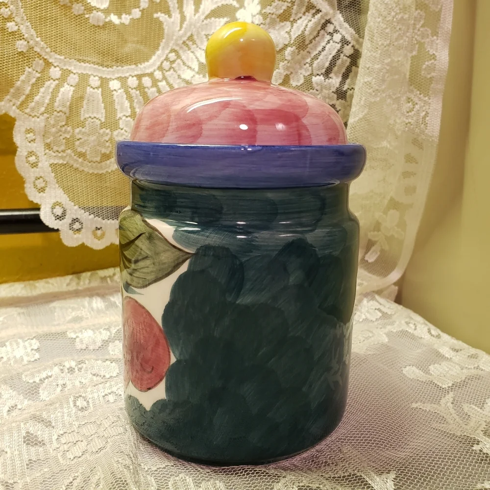 Vtg Canister GEI Handpainted Cherry Sealing Lid